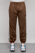 Оптом Спортивные мужские джоггеры из бархатного трикотажа коричневого цвета 12925K, фото 6