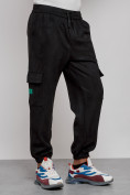 Оптом Спортивные мужские джоггеры из бархатного трикотажа черного цвета 12926Ch в Омске, фото 7