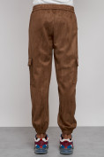 Оптом Спортивные мужские джоггеры из бархатного трикотажа коричневого цвета 12926K, фото 11