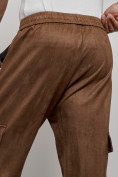 Оптом Спортивные мужские джоггеры из бархатного трикотажа коричневого цвета 12926K, фото 18