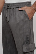 Оптом Спортивные мужские джоггеры из бархатного трикотажа серого цвета 12926Sr, фото 13