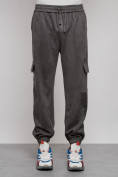 Оптом Спортивные мужские джоггеры из бархатного трикотажа серого цвета 12926Sr в Перми, фото 7