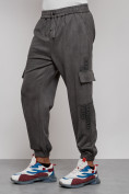 Оптом Спортивные мужские джоггеры из бархатного трикотажа серого цвета 12926Sr, фото 8