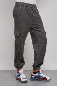 Оптом Спортивные мужские джоггеры из бархатного трикотажа серого цвета 12926Sr, фото 9