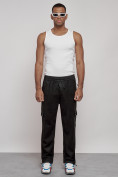 Оптом Спортивные мужские штаны из бархатного трикотажа черного цвета 12929Ch
