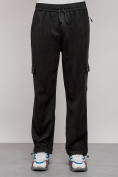 Оптом Спортивные мужские штаны из бархатного трикотажа черного цвета 12929Ch в Калининграде, фото 10