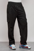 Оптом Спортивные мужские штаны из бархатного трикотажа черного цвета 12929Ch в Кемерово, фото 11