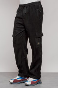 Оптом Спортивные мужские штаны из бархатного трикотажа черного цвета 12929Ch в Новокузнецке, фото 12