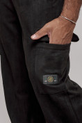 Оптом Спортивные мужские штаны из бархатного трикотажа черного цвета 12929Ch в Барнауле, фото 14