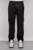 Оптом Спортивные мужские штаны из бархатного трикотажа черного цвета 12929Ch в Тольятти, фото 17