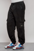 Оптом Спортивные мужские штаны из бархатного трикотажа черного цвета 12929Ch в Казани, фото 18