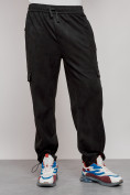 Оптом Спортивные мужские штаны из бархатного трикотажа черного цвета 12929Ch в Перми, фото 19