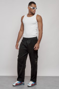 Оптом Спортивные мужские штаны из бархатного трикотажа черного цвета 12929Ch в Екатеринбурге, фото 2