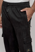 Оптом Спортивные мужские штаны из бархатного трикотажа черного цвета 12929Ch в Волгоградке, фото 21