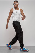 Оптом Спортивные мужские штаны из бархатного трикотажа черного цвета 12929Ch в Иркутске, фото 6