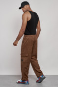 Оптом Спортивные мужские штаны из бархатного трикотажа коричневого цвета 12929K, фото 14