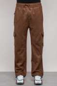 Оптом Спортивные мужские штаны из бархатного трикотажа коричневого цвета 12929K в Ульяновске, фото 16