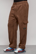 Оптом Спортивные мужские штаны из бархатного трикотажа коричневого цвета 12929K, фото 17