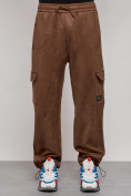 Оптом Спортивные мужские штаны из бархатного трикотажа коричневого цвета 12929K в Перми, фото 20