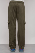 Оптом Спортивные мужские штаны из бархатного трикотажа цвета хаки 12929Kh в Воронеже, фото 10