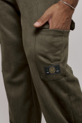 Оптом Спортивные мужские штаны из бархатного трикотажа цвета хаки 12929Kh в Челябинске, фото 13