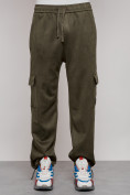 Оптом Спортивные мужские штаны из бархатного трикотажа цвета хаки 12929Kh в Оренбурге, фото 20