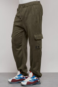 Оптом Спортивные мужские штаны из бархатного трикотажа цвета хаки 12929Kh, фото 21