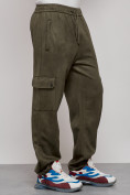 Оптом Спортивные мужские штаны из бархатного трикотажа цвета хаки 12929Kh в Тюмени, фото 22