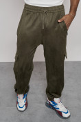 Оптом Спортивные мужские штаны из бархатного трикотажа цвета хаки 12929Kh, фото 24