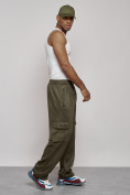 Оптом Спортивные мужские штаны из бархатного трикотажа цвета хаки 12929Kh, фото 4