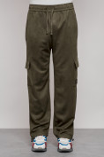 Оптом Спортивные мужские штаны из бархатного трикотажа цвета хаки 12929Kh в Самаре, фото 7