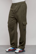 Оптом Спортивные мужские штаны из бархатного трикотажа цвета хаки 12929Kh во Владивостоке, фото 8