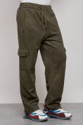Оптом Спортивные мужские штаны из бархатного трикотажа цвета хаки 12929Kh, фото 9