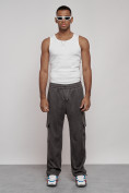 Оптом Спортивные мужские штаны из бархатного трикотажа серого цвета 12929Sr в Перми