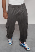 Оптом Спортивные мужские штаны из бархатного трикотажа серого цвета 12929Sr, фото 14