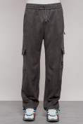 Оптом Спортивные мужские штаны из бархатного трикотажа серого цвета 12929Sr в Баку, фото 25