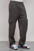 Оптом Спортивные мужские штаны из бархатного трикотажа серого цвета 12929Sr, фото 27