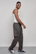 Оптом Спортивные мужские штаны из бархатного трикотажа серого цвета 12929Sr, фото 3
