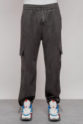 Оптом Спортивные мужские штаны из бархатного трикотажа серого цвета 12929Sr, фото 29