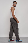 Оптом Спортивные мужские штаны из бархатного трикотажа серого цвета 12929Sr, фото 5