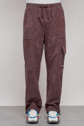Оптом Широкие спортивные брюки трикотажные мужские коричневого цвета 12932K в Волгоградке, фото 11
