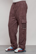 Оптом Широкие спортивные брюки трикотажные мужские коричневого цвета 12932K в Новосибирске, фото 12