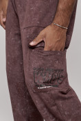 Оптом Широкие спортивные брюки трикотажные мужские коричневого цвета 12932K, фото 15