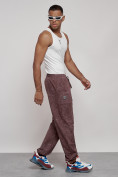 Оптом Широкие спортивные брюки трикотажные мужские коричневого цвета 12932K, фото 3