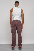 Оптом Широкие спортивные брюки трикотажные мужские коричневого цвета 12932K, фото 4