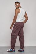 Оптом Широкие спортивные брюки трикотажные мужские коричневого цвета 12932K, фото 5
