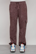 Оптом Широкие спортивные брюки трикотажные мужские коричневого цвета 12932K, фото 7