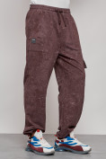 Оптом Широкие спортивные брюки трикотажные мужские коричневого цвета 12932K, фото 9