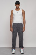 Оптом Широкие спортивные брюки трикотажные мужские серого цвета 12932Sr в Перми