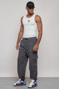 Оптом Широкие спортивные брюки трикотажные мужские серого цвета 12932Sr, фото 3